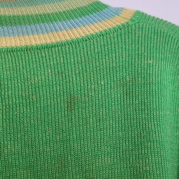 Vintage Cardigan Tie Waist Bright Green Renee Tener For Outlander Striped Trim - Picture 6 of 8